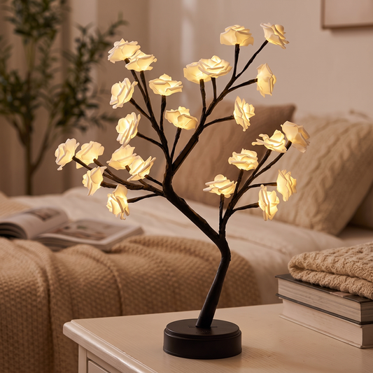 LED Rosenbaum Tischlampe im Schlafzimmer