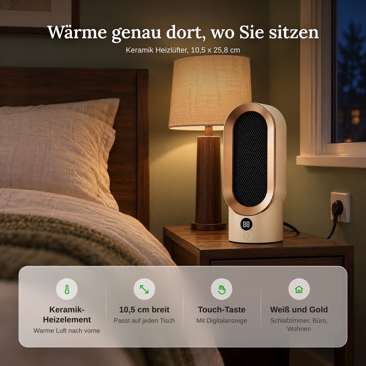 Keramik Heizlüfter 25,8 cm mit Digitalanzeige & Touch
