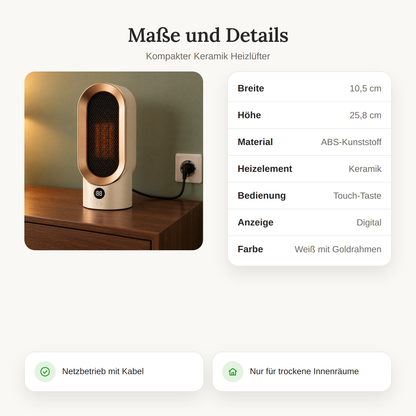 Keramik Heizlüfter 25,8 cm mit Digitalanzeige & Touch