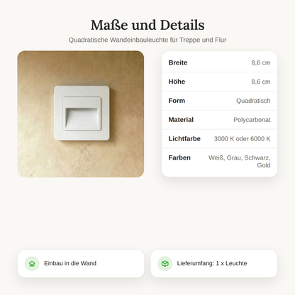 LED Treppenbeleuchtung 8,6 x 8,6 cm, Wandeinbauleuchte
