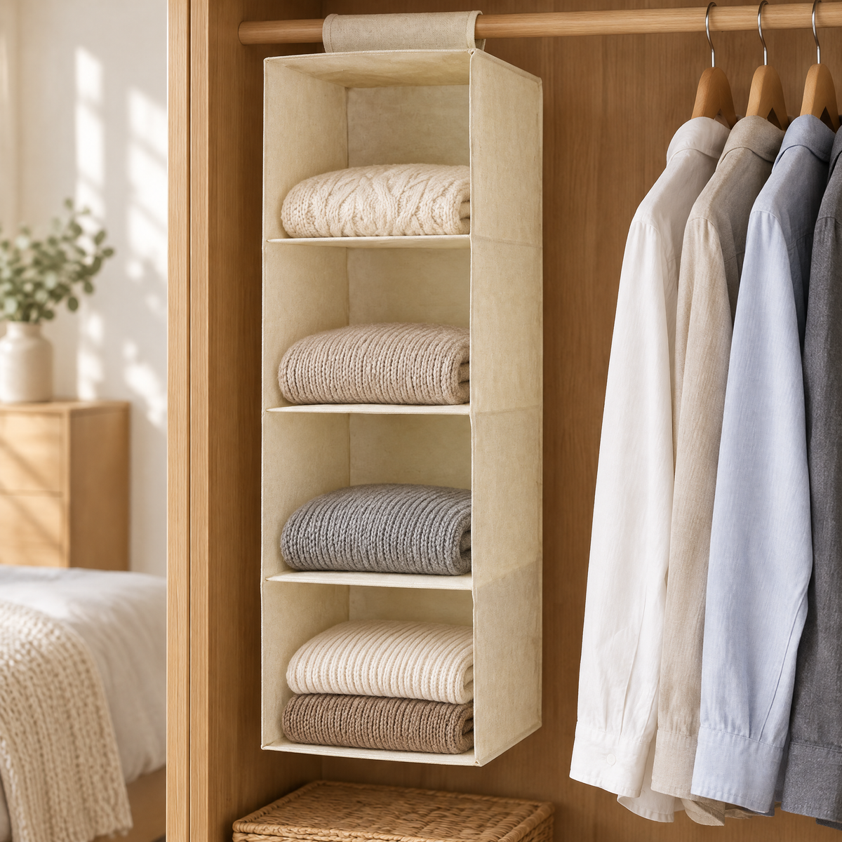 Hängender Schrankorganizer mit 3 bis 5 Fächern aus Vlies