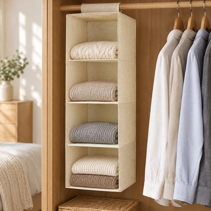 Hängender Schrankorganizer mit 3 bis 5 Fächern aus Vlies