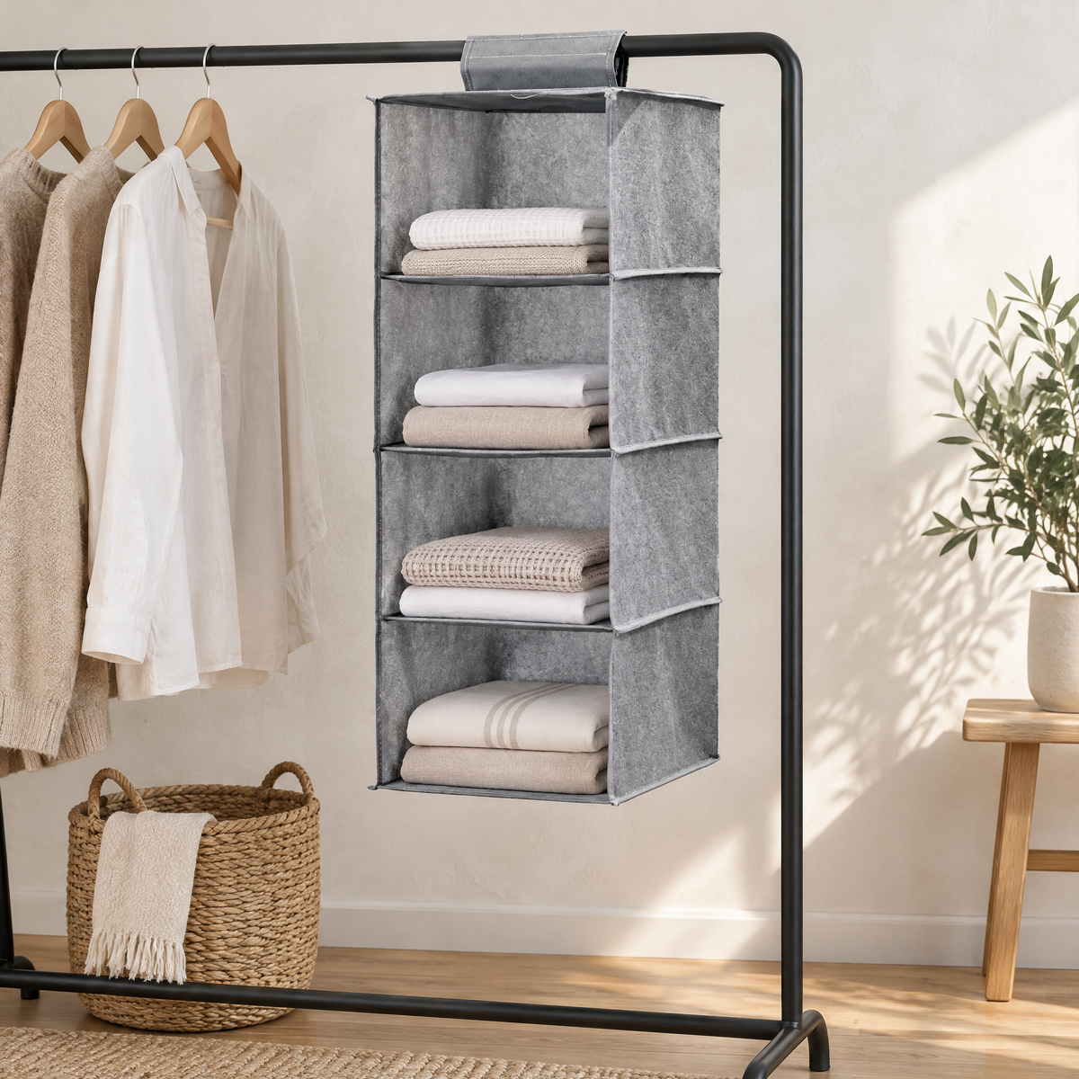 Hängender Schrankorganizer mit 3 bis 5 Fächern aus Vlies