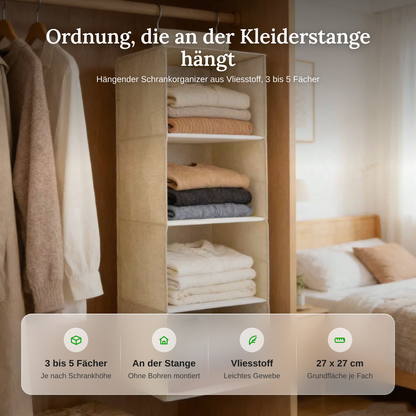 Hängender Schrankorganizer mit 3 bis 5 Fächern aus Vlies