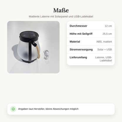 Solarleuchte Garten zum Aufhängen Ø 12 cm, USB aufladbar