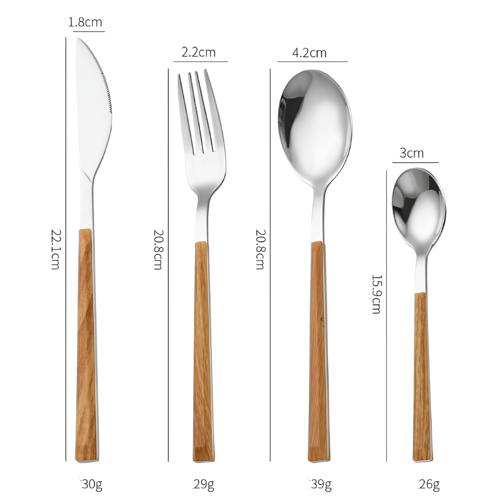Besteck-Set Edelstahl mit Holzoptik-Griff, 16 & 24-tlg.