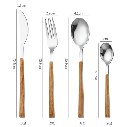 Besteck-Set Edelstahl mit Holzoptik-Griff, 16 & 24-tlg.