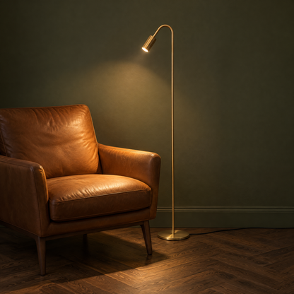 Geschwungene Stehlampe aus Kupfer mit Spot, 130 & 150 cm