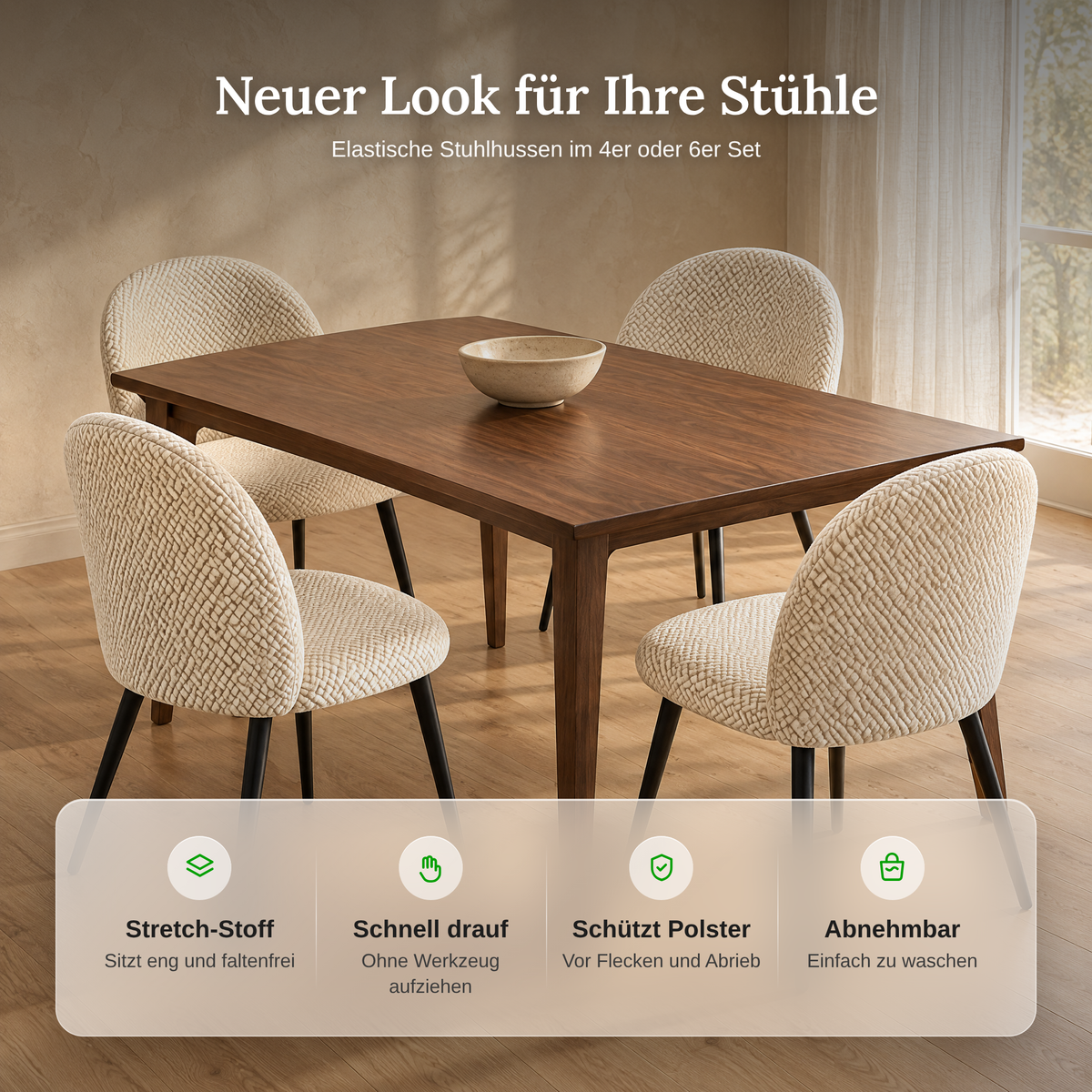 Elastische Stuhlhussen 4er & 6er Set für Schalenstühle