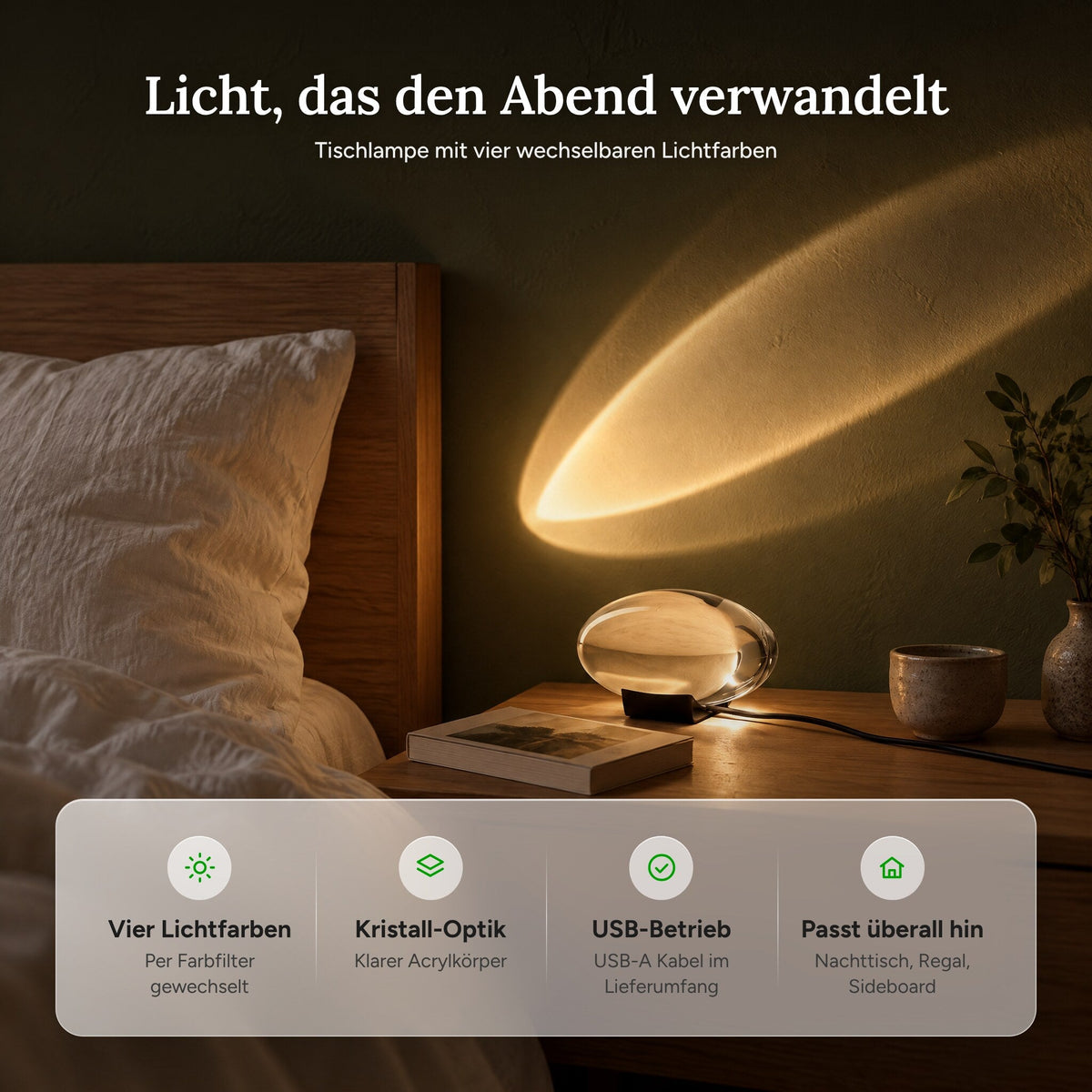 Sunset Lampe im Kristall-Design 15,5 cm, 4 Lichtfarben
