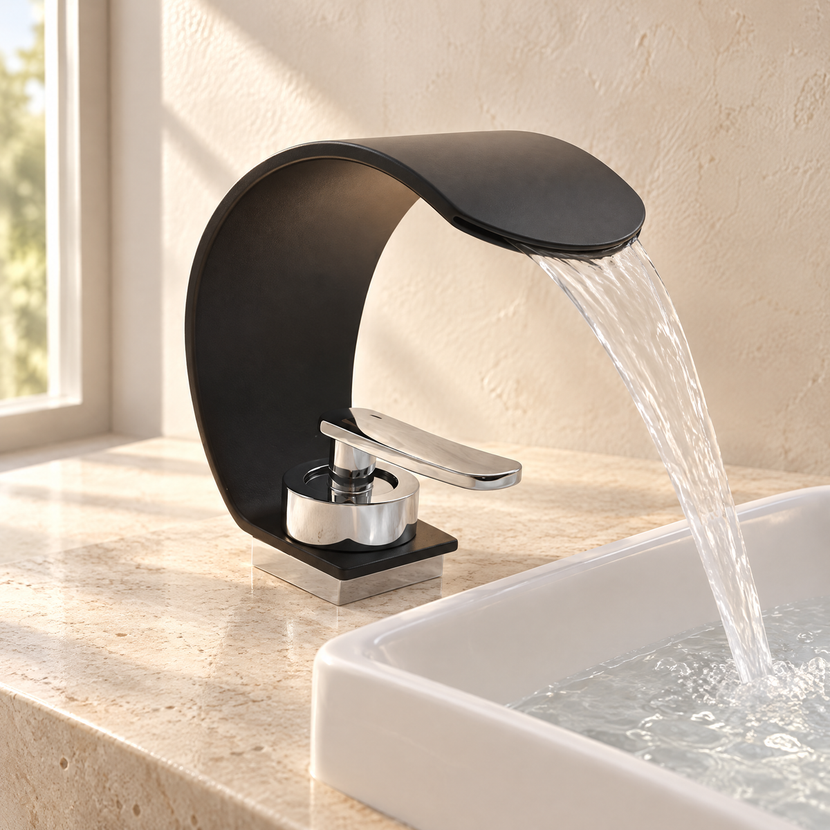 Wasserfall Waschtischarmatur 15 cm, Einhebel, Edelstahl