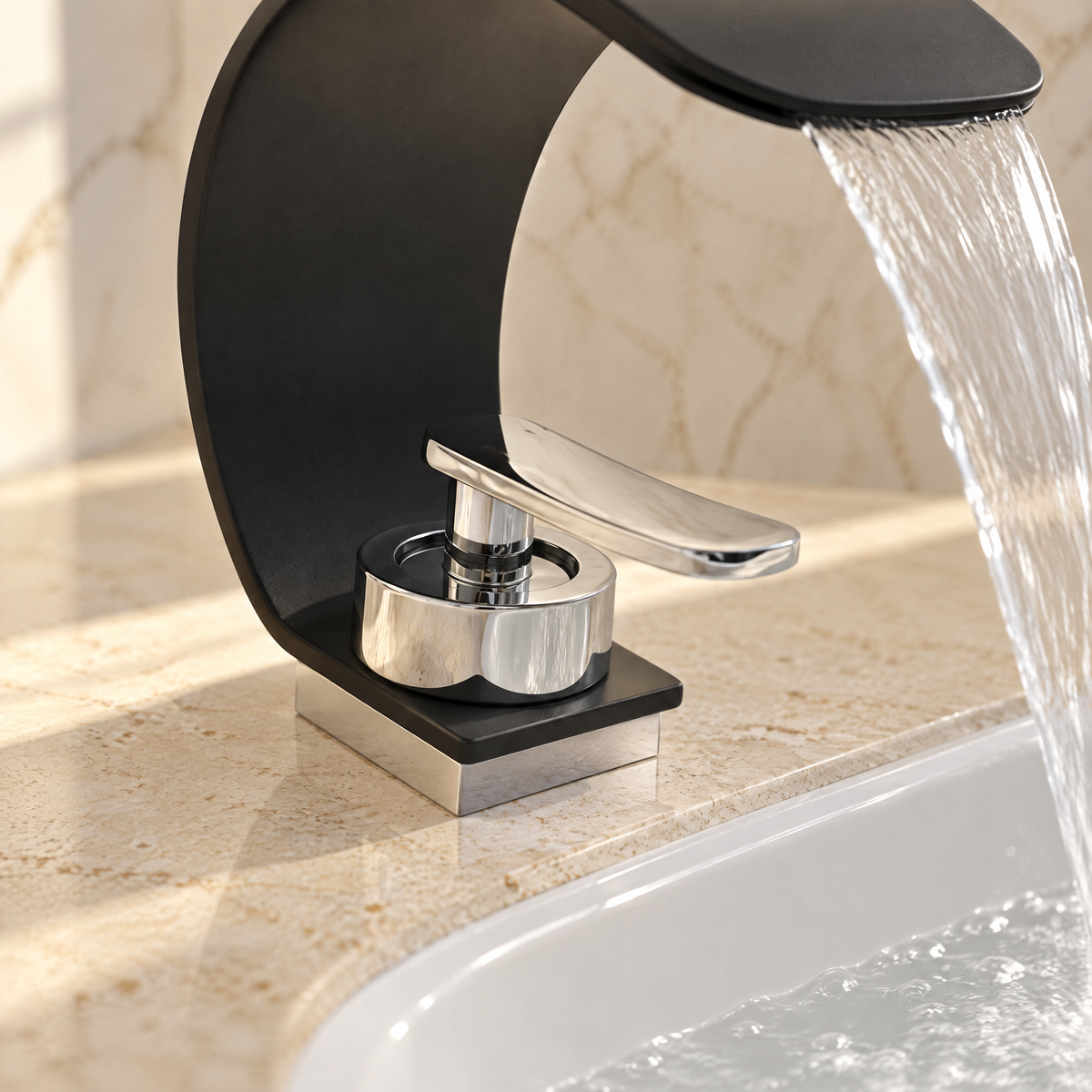 Wasserfall Waschtischarmatur 15 cm, Einhebel, Edelstahl