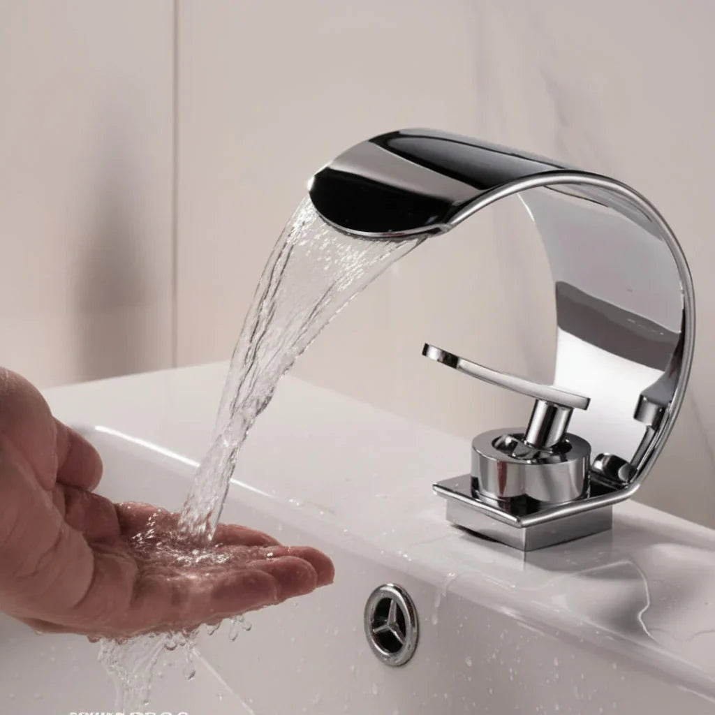 Wasserfall Waschtischarmatur 15 cm, Einhebel, Edelstahl